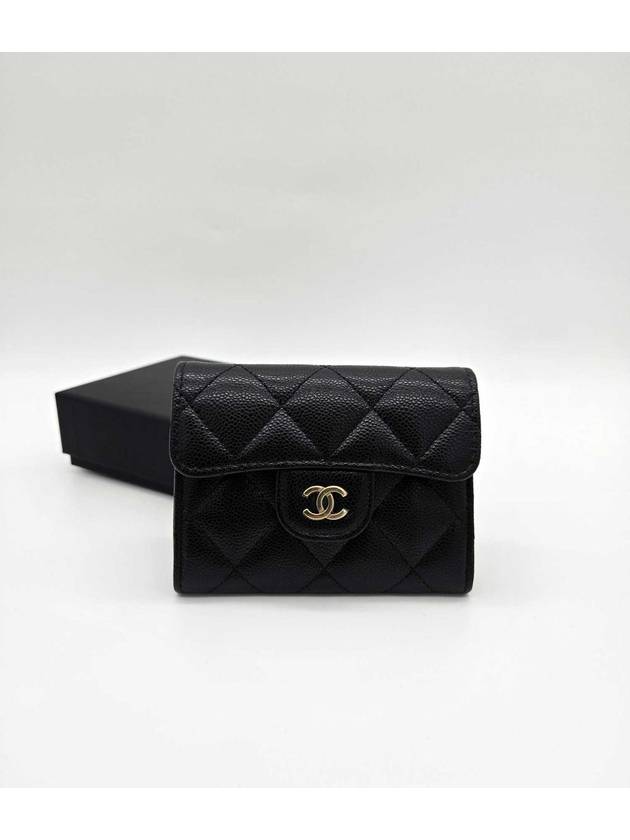 Classic Grained Calfskin Card Wallet Gold Black - CHANEL - BALAAN 11