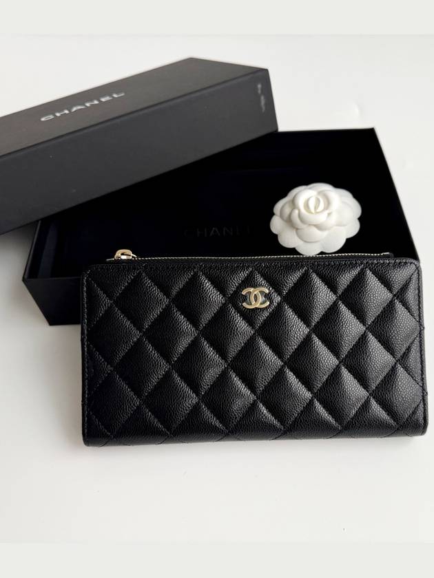 CC Gold Logo Classic Zipper Caviar Long Wallet Black - CHANEL - BALAAN 9