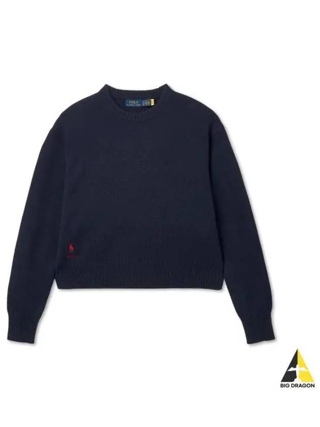 W Wool Blend Cropped Crew Neck Sweater HUNTER Navy - POLO RALPH LAUREN - BALAAN 1