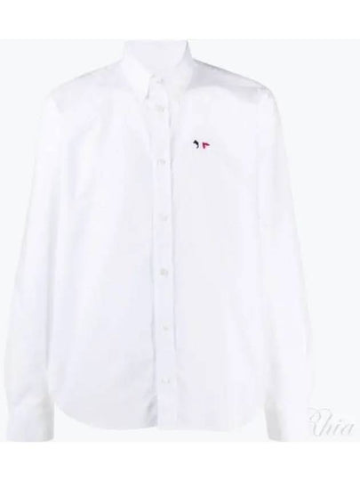 Men's Tricolor Fox Patch Cotton Long Sleeve Shirt White - MAISON KITSUNE - BALAAN 2