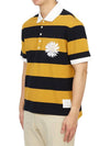 Embroidered Flower Rugby Stripe Short Sleeve PK Shirt Navy Yellow - THOM BROWNE - BALAAN.