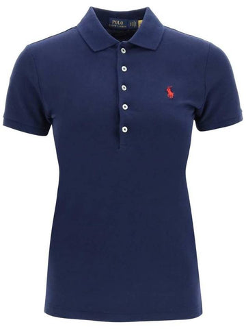 Women's Julie Embroidered Logo Short Sleeve Polo Shirt Navy - POLO RALPH LAUREN - BALAAN 1