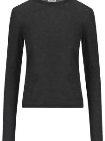 Crew Neck Cashmere Wool Silk Knit Top Charcoal - SAINT LAURENT - BALAAN 2