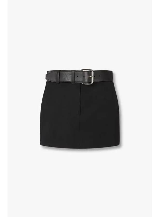 Leather Belted Wool Mini Skirt Black - ALEXANDER WANG - BALAAN 1