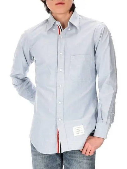 Men's Logo Patch Classic Cotton Long-Sleeved Shirt White Light Blue - THOM BROWNE - BALAAN 2