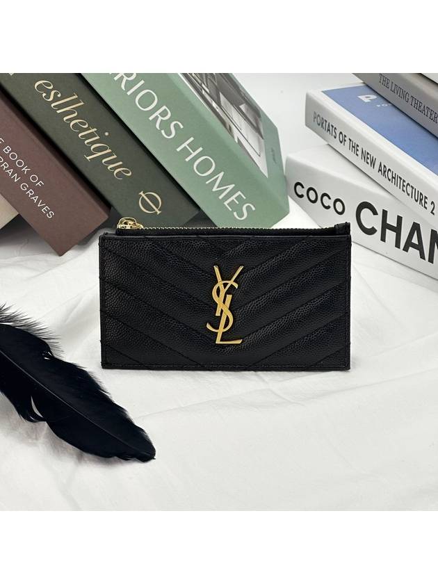 Monogram Fragment Zipper Card Wallet Black - SAINT LAURENT - BALAAN 2