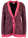 Leopard Jacquard Cardigan Pink - SAINT LAURENT - BALAAN 1