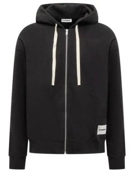 Logo Patch Drawstring Cotton Zip-up Hoodie Black - JIL SANDER - BALAAN 2