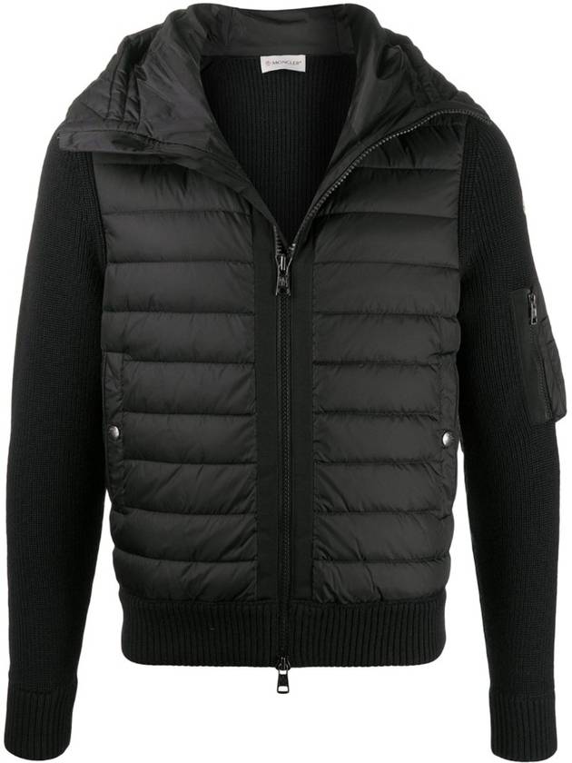 Logo Patch Padded Wool Cardigan Black - MONCLER - BALAAN 2