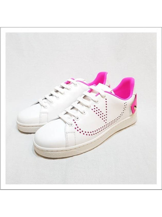 V Logo Low Top Sneakers White Pink - VALENTINO - BALAAN 2