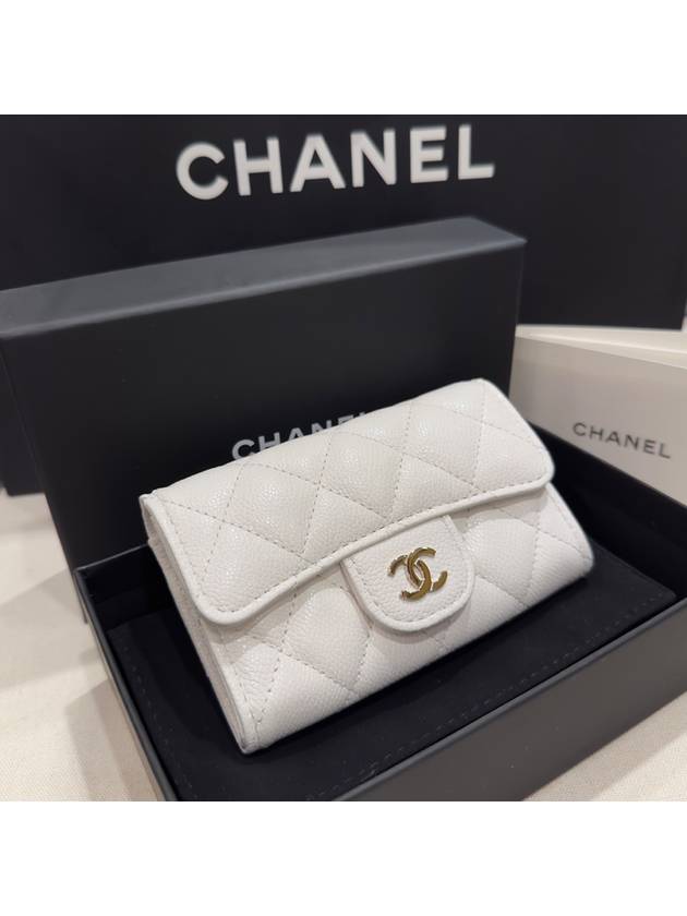 Card Wallet Classic Caviar White Champagne Gold - CHANEL - BALAAN 4