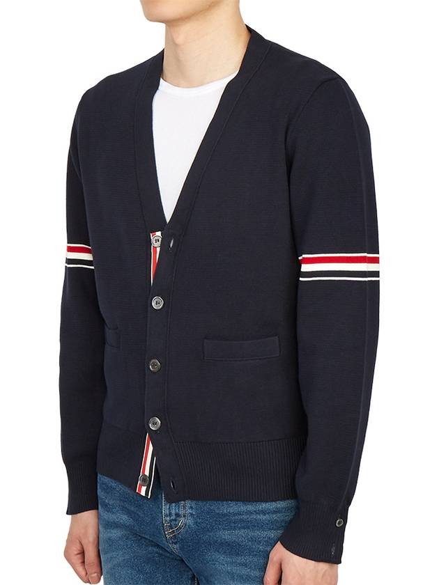 Milano Stitch Sprite Armband Cotton V-neck Cardigan Navy - THOM BROWNE - BALAAN 4