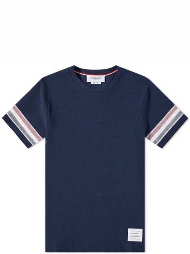 Textured Cotton Stripe Short Sleeve T-Shirt Navy - THOM BROWNE - BALAAN 2