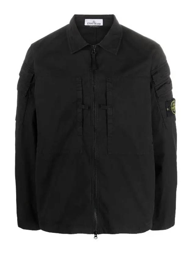 Compass Patch Shirt Zip-Up Jacket Black - STONE ISLAND - BALAAN 2