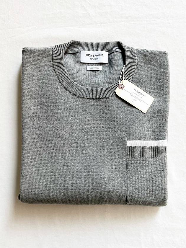 Milano Stitch 4-Bar Boxy Crew Neck Pullover Knit Top Grey - THOM BROWNE - BALAAN 11