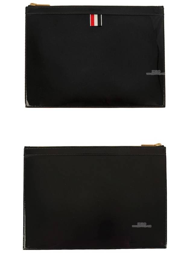 Leather Zipper Tablet Small Clutch Bag Black - THOM BROWNE - BALAAN 6