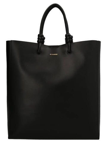 Women's Embossed Logo Leather Shopper Tote Bag Black - JIL SANDER - BALAAN 1