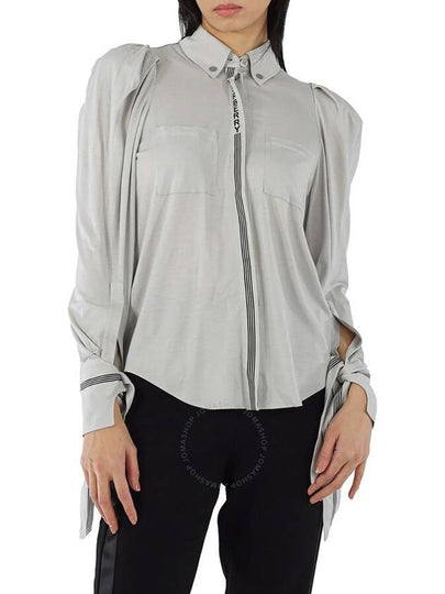 Women's Melange Striped Logo Trim Wool Silk Blouse Gray - BURBERRY - BALAAN 2