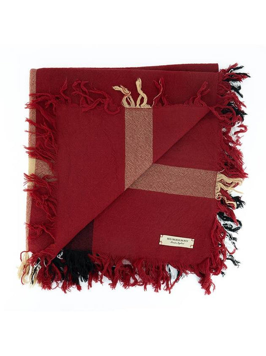 Check Fringe Wool Muffler Red - BURBERRY - BALAAN 1