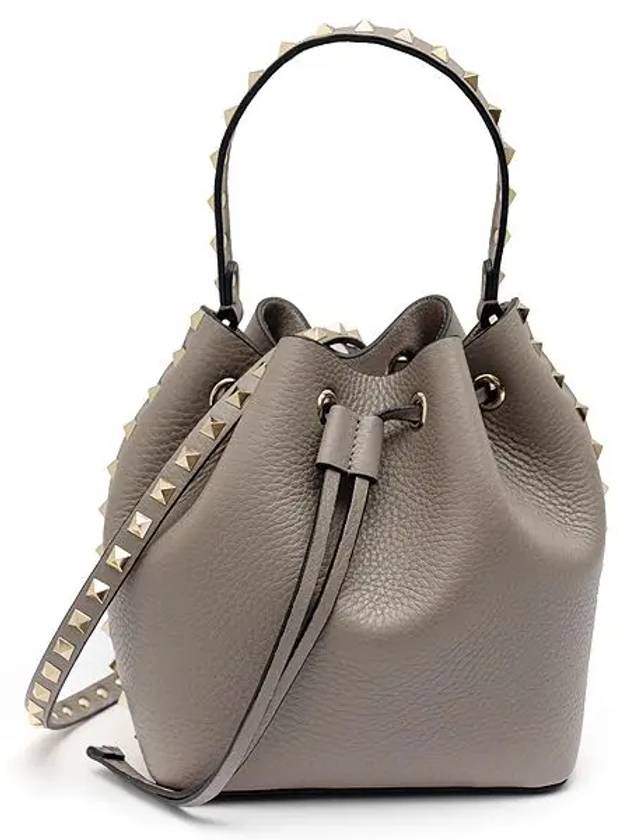 Rockstud Calfskin Bucket Bag Gray - VALENTINO - BALAAN.