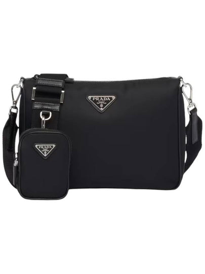 Triangle Logo Re-Nylon Saffiano Leather Shoulder Bag Black - PRADA - BALAAN 2