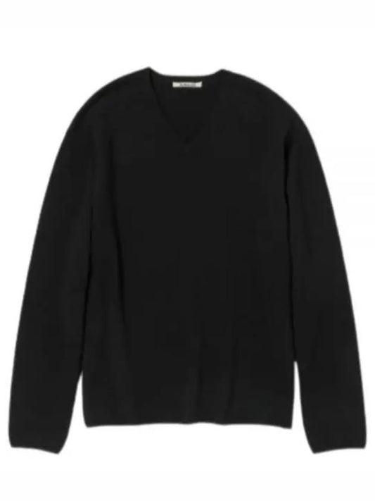 FELTED WOOL KNIT V NECK PO BLACK A23AP02SF - AURALEE - BALAAN 1