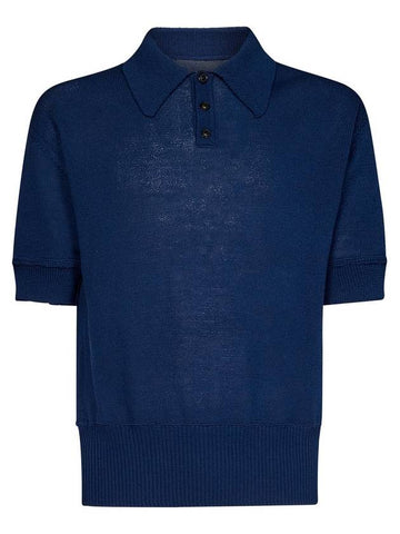 Back Stitch Wool Polo Knit Top Blue - MAISON MARGIELA - BALAAN 1