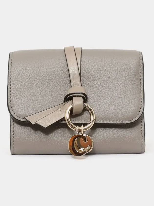 Alphabet Grain Leather Flap Small Half Wallet Grey - CHLOE - BALAAN 4