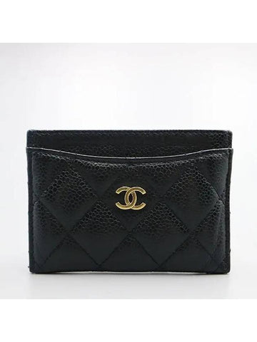 AP0213 Black grained calf caviar skin COCO gold logo classic card holder Matrasse wallet - CHANEL - BALAAN 1