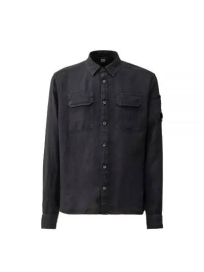 Linen Pocket Long Sleeve Shirt Navy - CP COMPANY - BALAAN 2