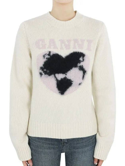 Heart Intarsia Knit Top Egret - GANNI - BALAAN 2