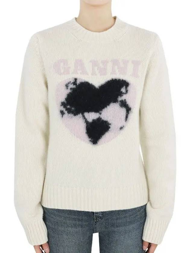 Heart Intarsia Knit Top Egret - GANNI - BALAAN 3