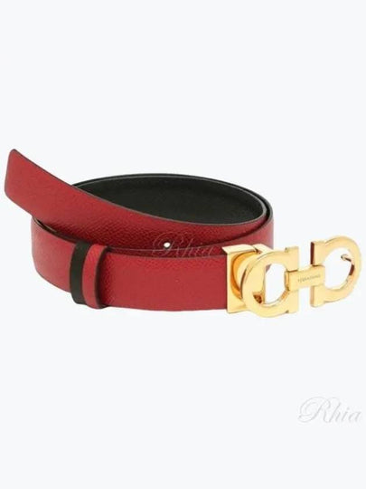 Reversible Gancini Leather Belt Black Lipstick Red - SALVATORE FERRAGAMO - BALAAN 2