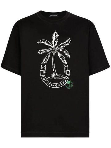 Palm Logo Print Cotton T-Shirt G8PN9TG7K1V - DOLCE&GABBANA - BALAAN 1