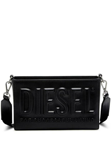 DSL 3D Embossed Logo Shoulder Bag Black - DIESEL - BALAAN 1