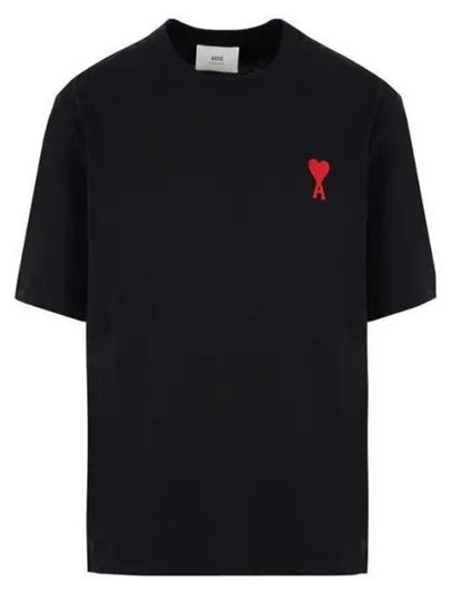 Heart Logo Cotton Jersey Short Sleeve T-Shirt Black - AMI - BALAAN 2