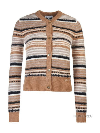 Striped Soft Wool Knit Cardigan Brown - GANNI - BALAAN 2