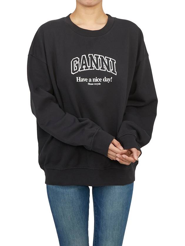 Isoli Oversized Cotton Sweatshirt Black - GANNI - BALAAN 5