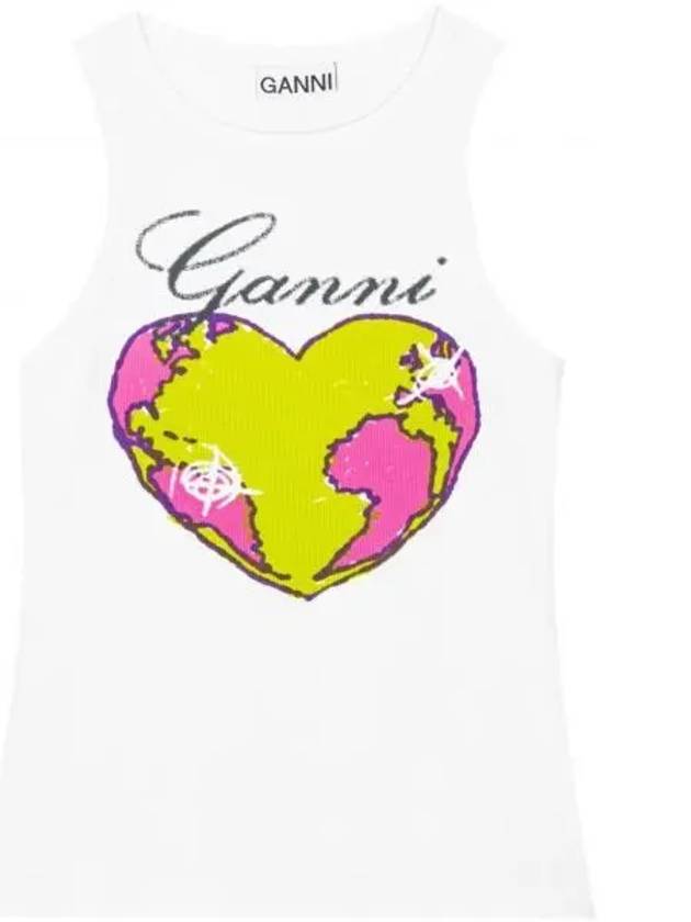 Graphic Rib Heart Tank Cotton Sleeveless White - GANNI - BALAAN 2