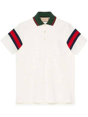 Web Cotton Jersey Short Sleeve Polo Shirt White - GUCCI - BALAAN 1