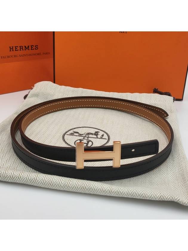 Women's H Rose Gold Buckle Focus Reversible Leather Strap Belt 13mm - HERMES - BALAAN 2