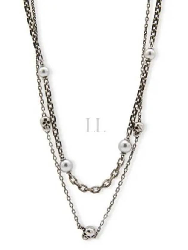 Pearl Skull Chain Necklace Silver - ALEXANDER MCQUEEN - BALAAN 2