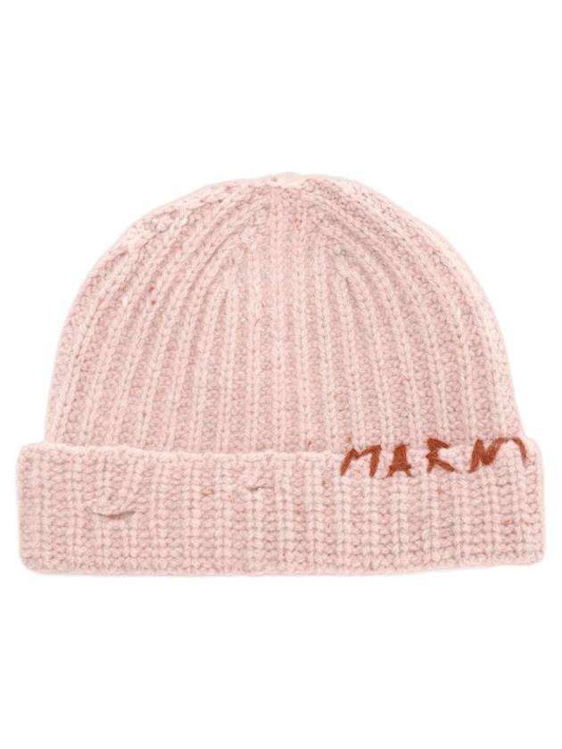 Embroidered Logo Rib Beanie Pink - MARNI - BALAAN 1