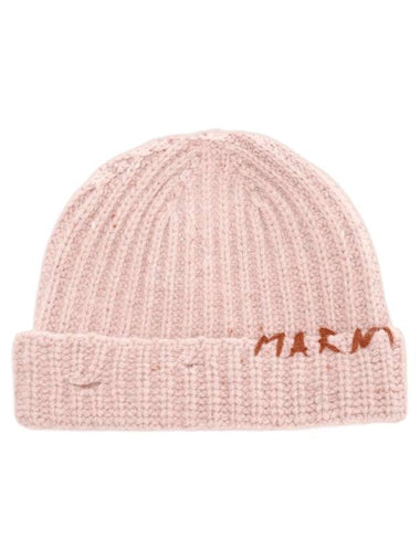 Embroidered Logo Rib Beanie Pink - MARNI - BALAAN 1