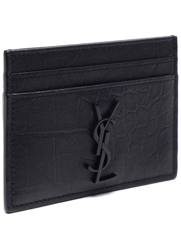 Monogram Crocodile Leather Card Wallet Black - SAINT LAURENT - BALAAN 4