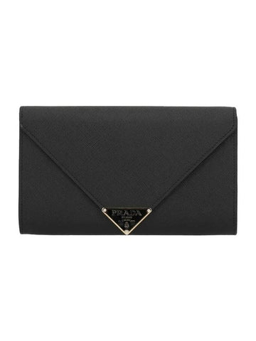 Triangle Logo Saffiano Chain Clutch Bag Black - PRADA - BALAAN 1