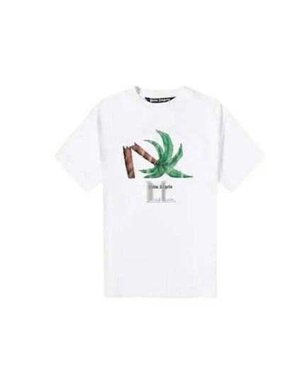 Broken Palm Print Cotton Short Sleeve T-Shirt White - PALM ANGELS - BALAAN 2