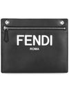 Logo Embossed Zipper Pocket Clutch Bag Black - FENDI - BALAAN 2