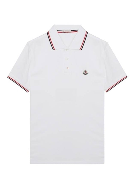 Stripe Trimming Logo Short Sleeve Polo Shirt White - MONCLER - BALAAN 2