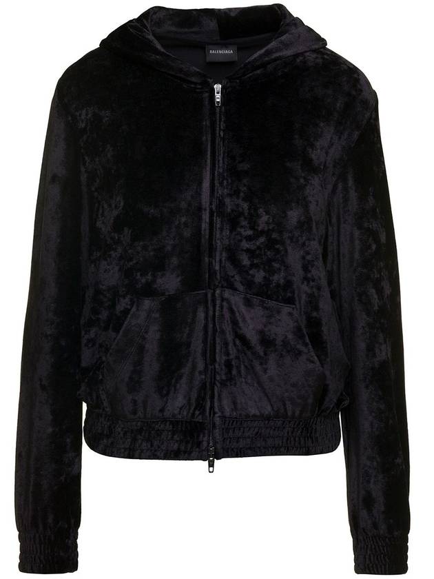 Women's BB Paris Strass Velvet  Zip-Up Hoodie Black - BALENCIAGA - BALAAN 2